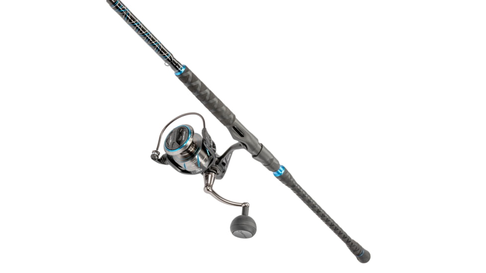Quantum Benchmark Spinning Reel and Rod Combo, 9ft, 2-PC, Med-Heavy, Moderate-Fast Rod, Graphite Composite Blank, SZ 6000 Reel, 5+1 Bearings, 5.6-1 Ratio, Silver/Blue, BK6000902MH1530.P2