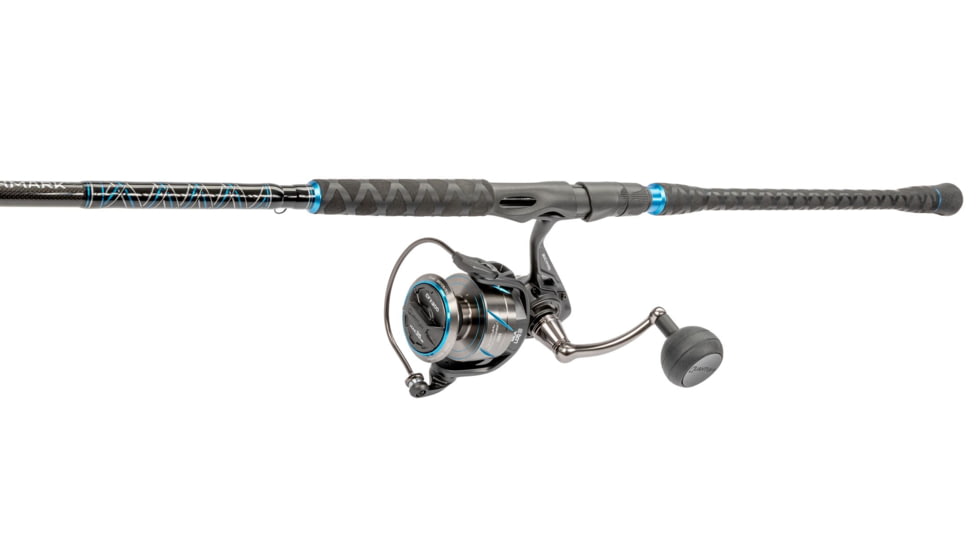 Quantum Benchmark Spinning Reel and Rod Combo, 9ft, 2-PC, Med-Heavy, Moderate-Fast Rod, Graphite Composite Blank, SZ 6000 Reel, 5+1 Bearings, 5.6-1 Ratio, Silver/Blue, BK6000902MH1530.P2