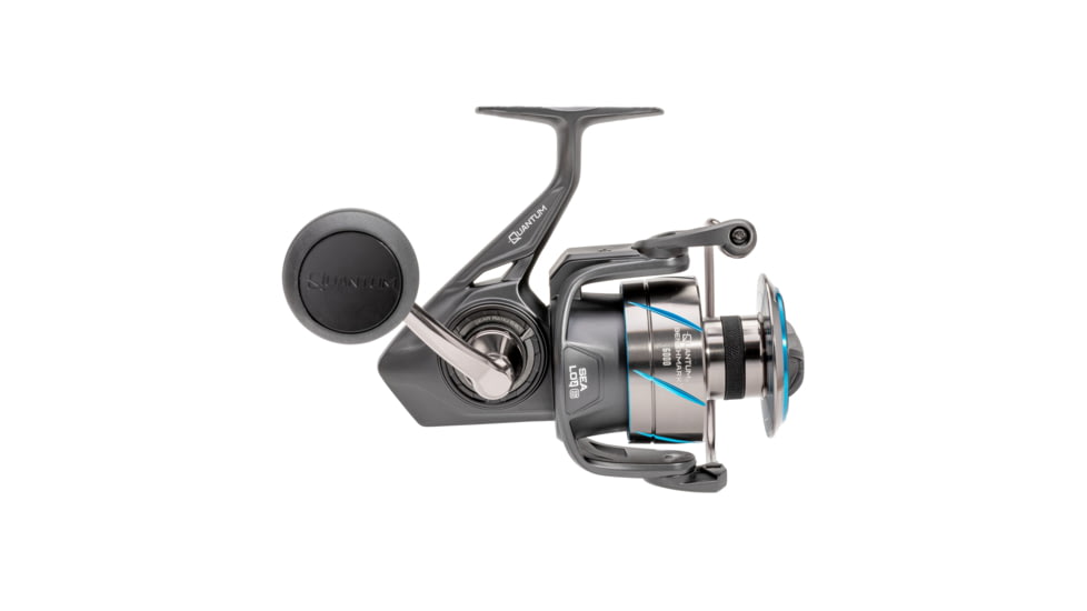 Quantum Benchmark Spinning Reel and Rod Combo, 9ft, 2-PC, Med-Heavy, Moderate-Fast Rod, Graphite Composite Blank, SZ 6000 Reel, 5+1 Bearings, 5.6-1 Ratio, Silver/Blue, BK6000902MH1530.P2