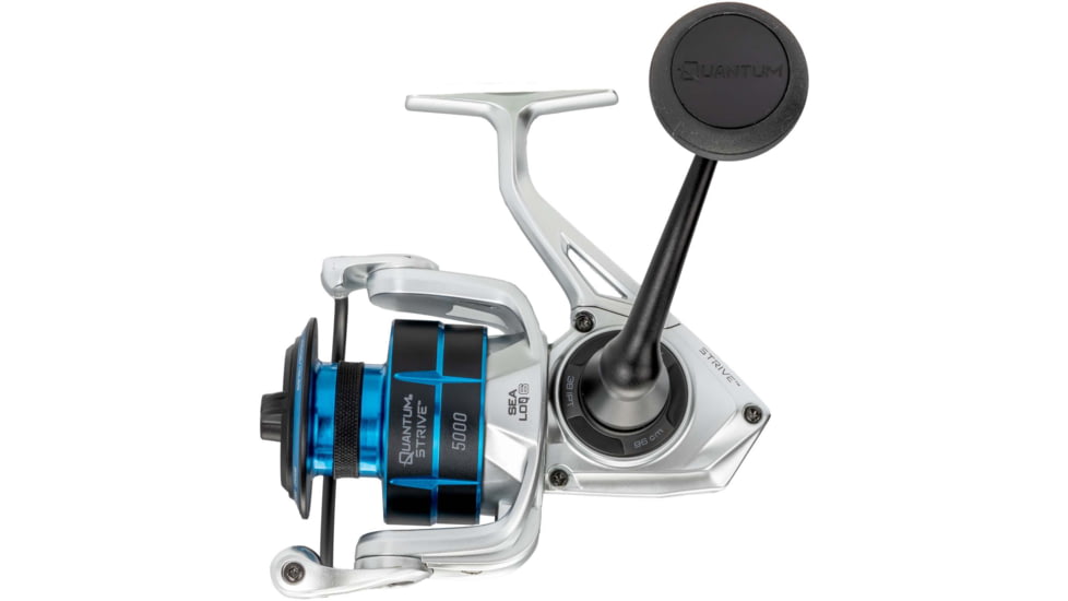 Quantum Strive Spinning Reel, SZ 5000 Reel, 4+1 Bearings, 5.6-1 Ratio, Rigid Aluminum Frame, Graphite Rotor, Sealed Design, CFX200 Carbon Fiber Xtreme Drag, Silver/Blue, SV5000.B2