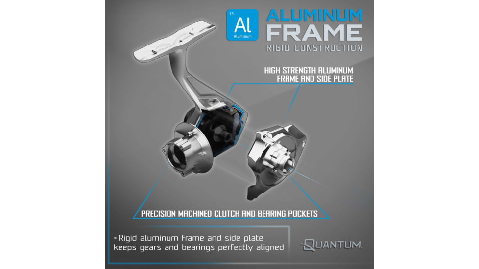 Quantum Strive Spinning Reel, SZ 5000 Reel, 4+1 Bearings, 5.6-1 Ratio, Rigid Aluminum Frame, Graphite Rotor, Sealed Design, CFX200 Carbon Fiber Xtreme Drag, Silver/Blue, SV5000.B2