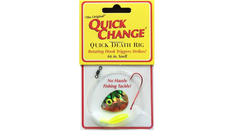 Quick Change Quick Death Spinner Rig, One #2 QD Red Hook 66in 14lb Snell, Sz3 Colo blade, Perch Firetiger 1/CD, QDFB6