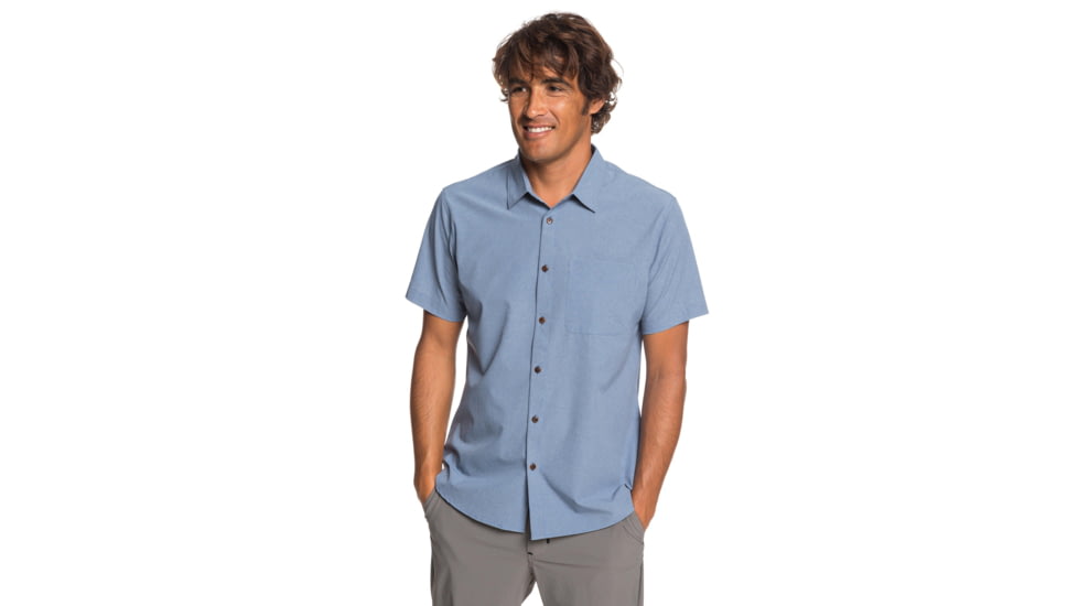 Quiksilver Waterman Tech Tides Short Sleeve UPF 30 Shirt - Mens, Blue Shadow Marl, Large, EQMWT03225-BKQH-L