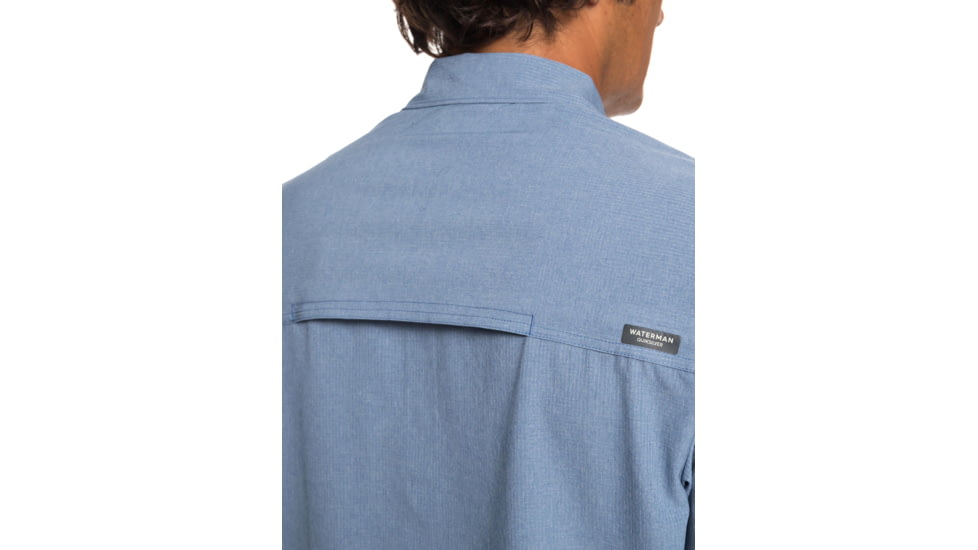 Quiksilver Waterman Tech Tides Short Sleeve UPF 30 Shirt - Mens, Blue Shadow Marl, Large, EQMWT03225-BKQH-L