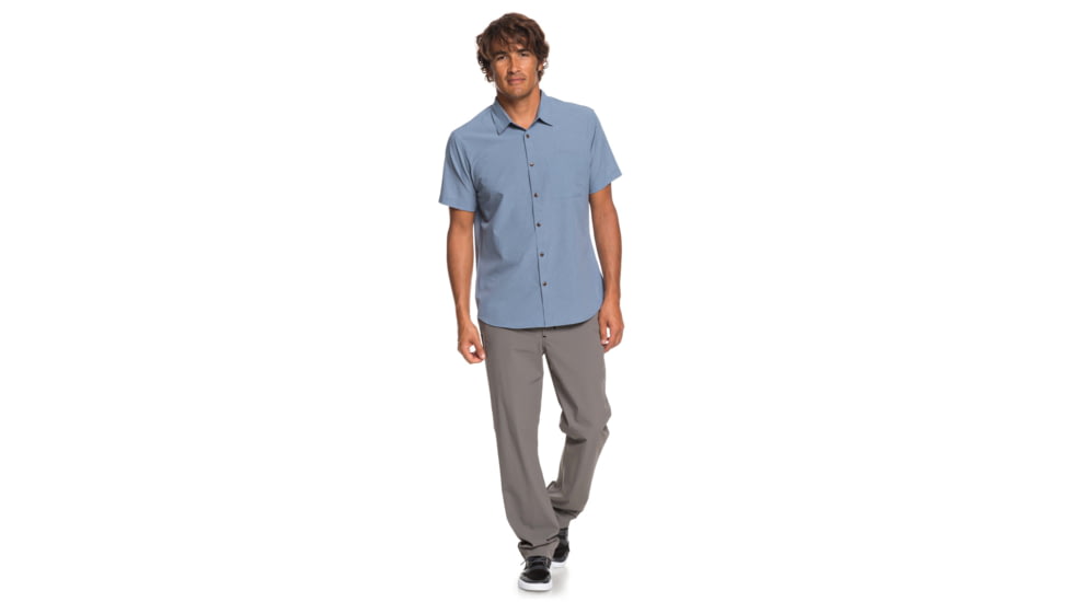 Quiksilver Waterman Tech Tides Short Sleeve UPF 30 Shirt - Mens, Blue Shadow Marl, Large, EQMWT03225-BKQH-L