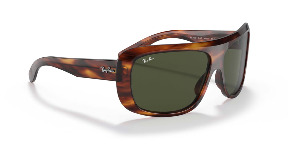 Ray-Ban Blair RB2196 Sunglasses, Green Lenses, Striped Havana, 61, RB2196-954-31-61