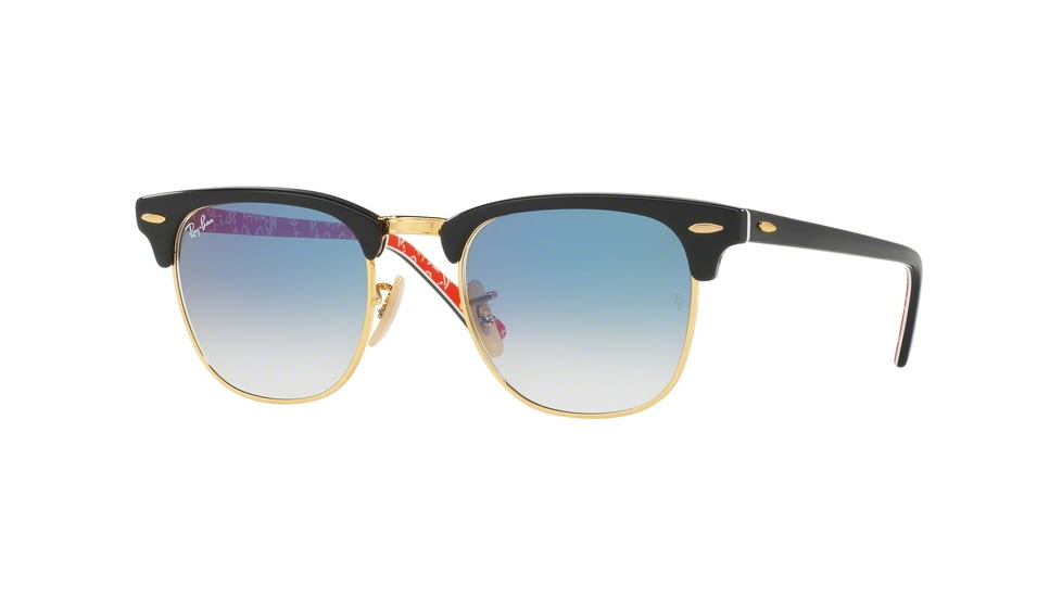Ray-Ban Clubmaster Bifocal Sunglasses RB3016 with Lined Bi-Focal Rx Prescription Lenses RB3016-12053F-49 - Lens Diameter 49 mm, Frame Color Top Black/texture Red