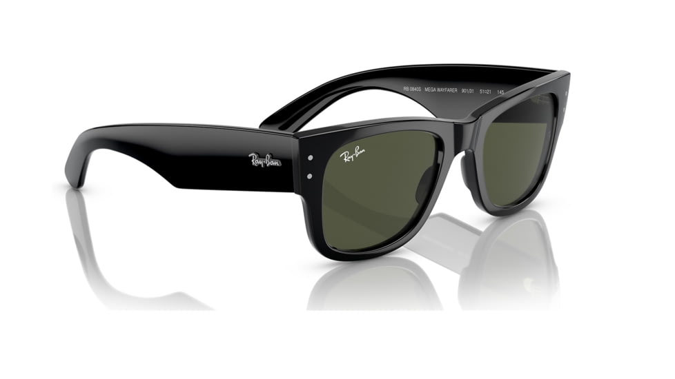 Ray-Ban RB0840S Mega Wayfarer Sunglasses, Black Frame, Green Lens, 51, RB0840S-901-31-51