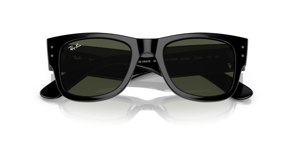 Ray-Ban RB0840S Mega Wayfarer Sunglasses, Black Frame, Green Lens, 51, RB0840S-901-31-51