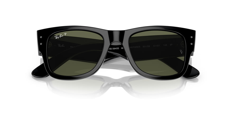 Ray-Ban RB0840S Mega Wayfarer Sunglasses, Black Frame, Green Polarized Lens, 51, RB0840S-901-58-51
