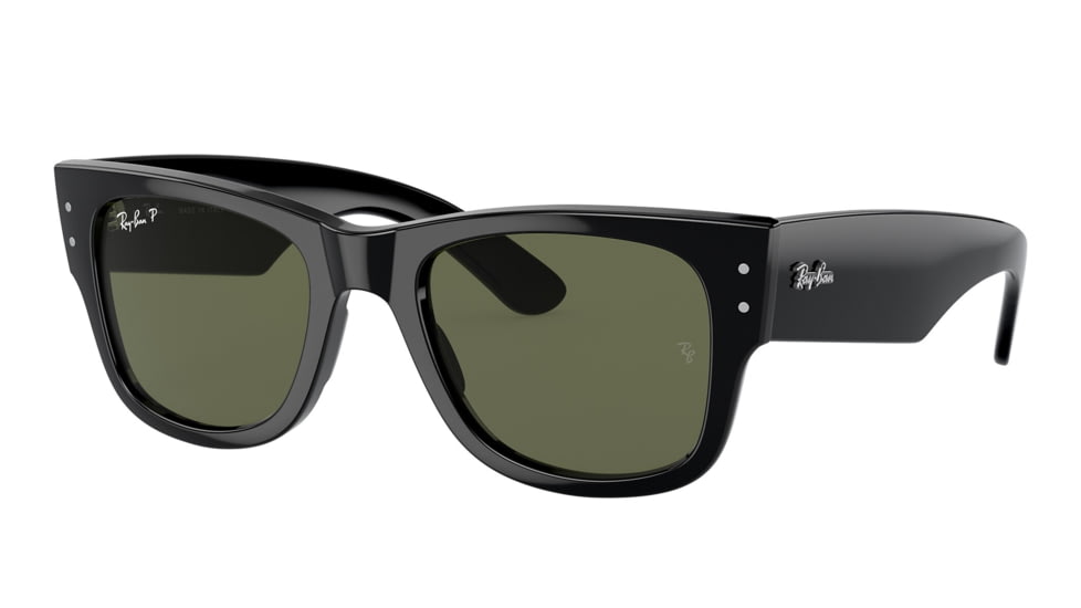 Ray-Ban RB0840S Mega Wayfarer Sunglasses, Black Frame, Green Polarized Lens, 51, RB0840S-901-58-51