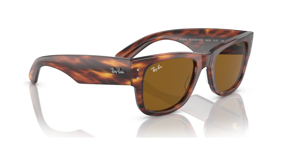 Ray-Ban RB0840S Mega Wayfarer Sunglasses, Striped Havana Frame, Brown Lens, 51, RB0840S-954-33-51