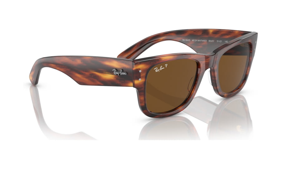 Ray-Ban RB0840S Mega Wayfarer Sunglasses, Striped Havana Frame, Brown Polarized Lens, 51, RB0840S-954-57-51