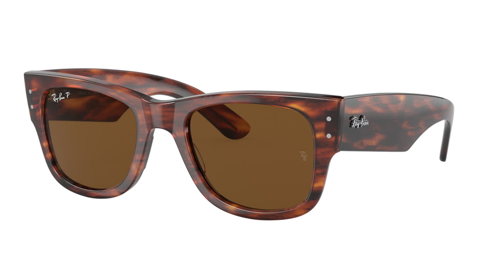 Ray-Ban RB0840S Mega Wayfarer Sunglasses, Striped Havana Frame, Brown Polarized Lens, 51, RB0840S-954-57-51