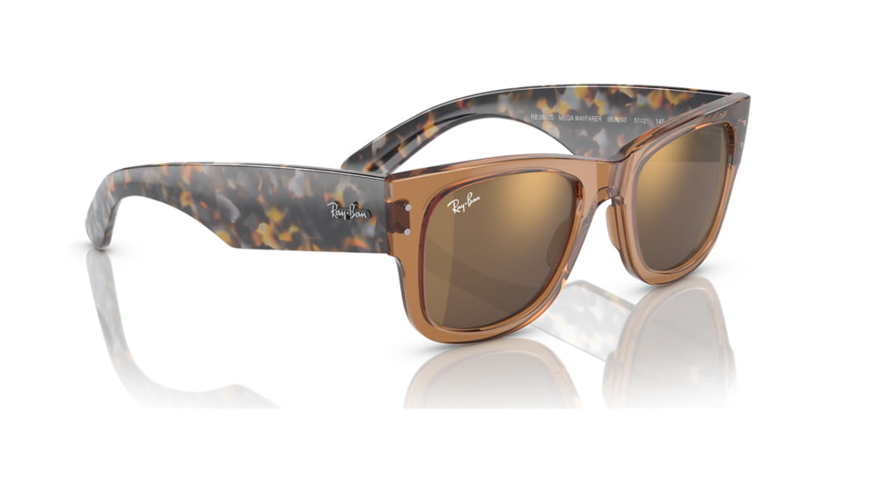Ray-Ban RB0840S Mega Wayfarer Sunglasses, Transparent Brown Frame, Light Brown Mirror Gold Lens, 51, RB0840S-663693-51