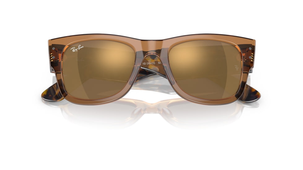 Ray-Ban RB0840S Mega Wayfarer Sunglasses, Transparent Brown Frame, Light Brown Mirror Gold Lens, 51, RB0840S-663693-51