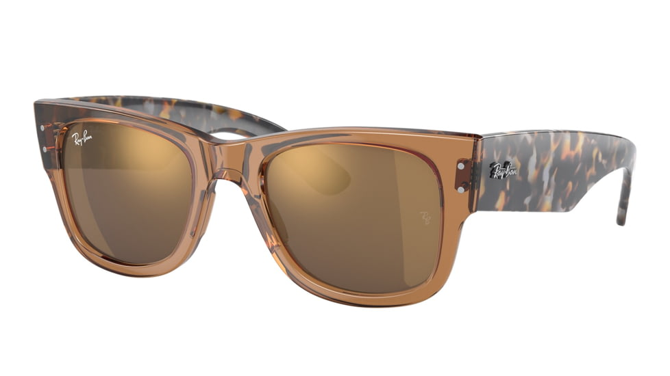 Ray-Ban RB0840S Mega Wayfarer Sunglasses, Transparent Brown Frame, Light Brown Mirror Gold Lens, 51, RB0840S-663693-51