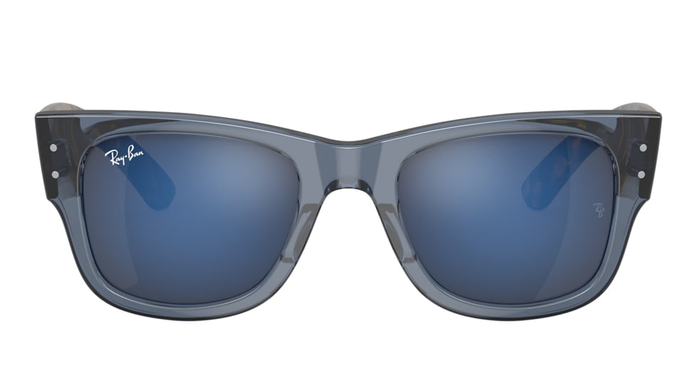 Ray-Ban RB0840S Mega Wayfarer Sunglasses, Transparent Dark Blue Frame, Grey Mirror Blue Lens, 51, RB0840S-6638O4-51