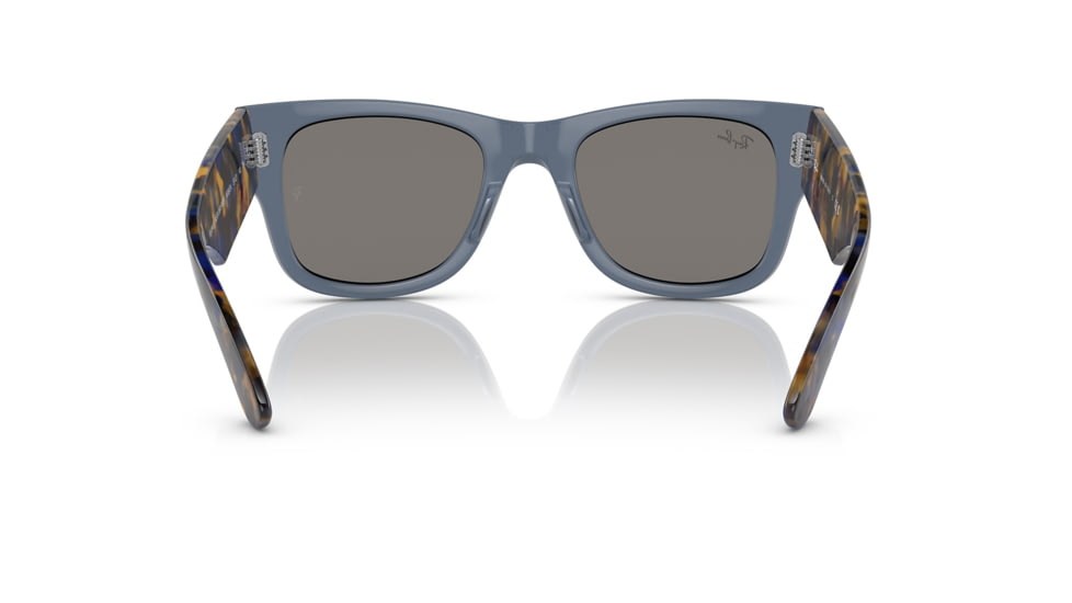 Ray-Ban RB0840S Mega Wayfarer Sunglasses, Transparent Dark Blue Frame, Grey Mirror Blue Lens, 51, RB0840S-6638O4-51