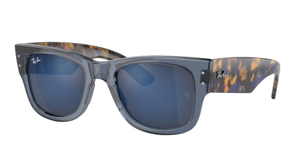 Ray-Ban RB0840S Mega Wayfarer Sunglasses, Transparent Dark Blue Frame, Grey Mirror Blue Lens, 51, RB0840S-6638O4-51
