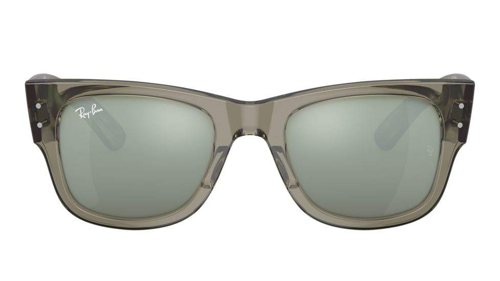 Ray-Ban RB0840S Mega Wayfarer Sunglasses, Transparent Green Frame, Grey Mirror Lens, 51, RB0840S-66355C-51