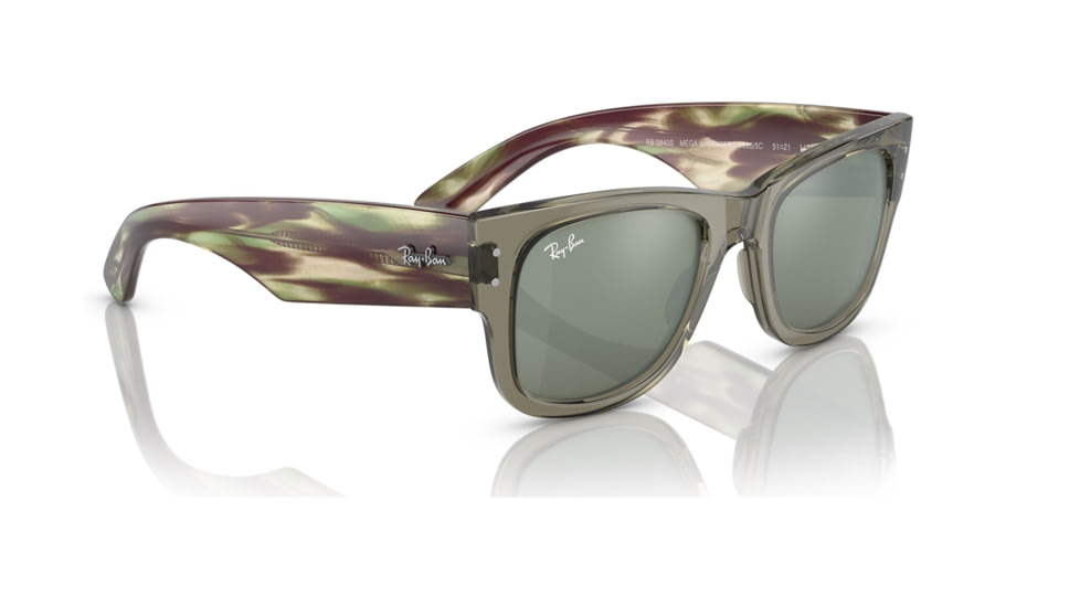 Ray-Ban RB0840S Mega Wayfarer Sunglasses, Transparent Green Frame, Grey Mirror Lens, 51, RB0840S-66355C-51