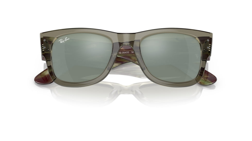Ray-Ban RB0840S Mega Wayfarer Sunglasses, Transparent Green Frame, Grey Mirror Lens, 51, RB0840S-66355C-51