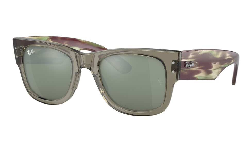 Ray-Ban RB0840S Mega Wayfarer Sunglasses, Transparent Green Frame, Grey Mirror Lens, 51, RB0840S-66355C-51