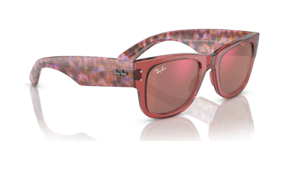 Ray-Ban RB0840S Mega Wayfarer Sunglasses, Transparent Pink Frame, Brown Mirror Dark Red Lens, 51, RB0840S-66372K-51