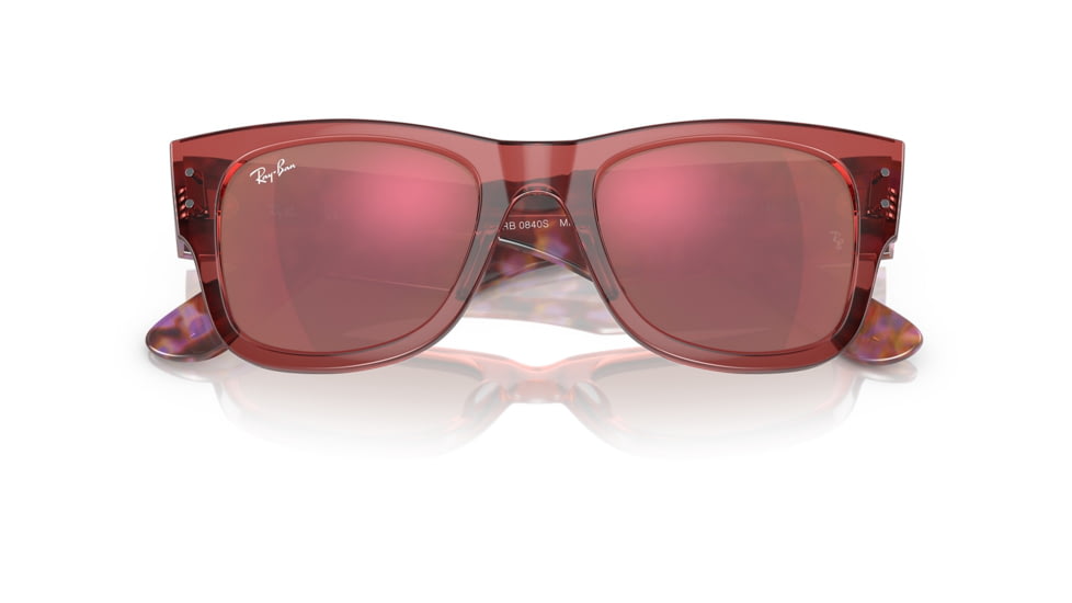 Ray-Ban RB0840S Mega Wayfarer Sunglasses, Transparent Pink Frame, Brown Mirror Dark Red Lens, 51, RB0840S-66372K-51