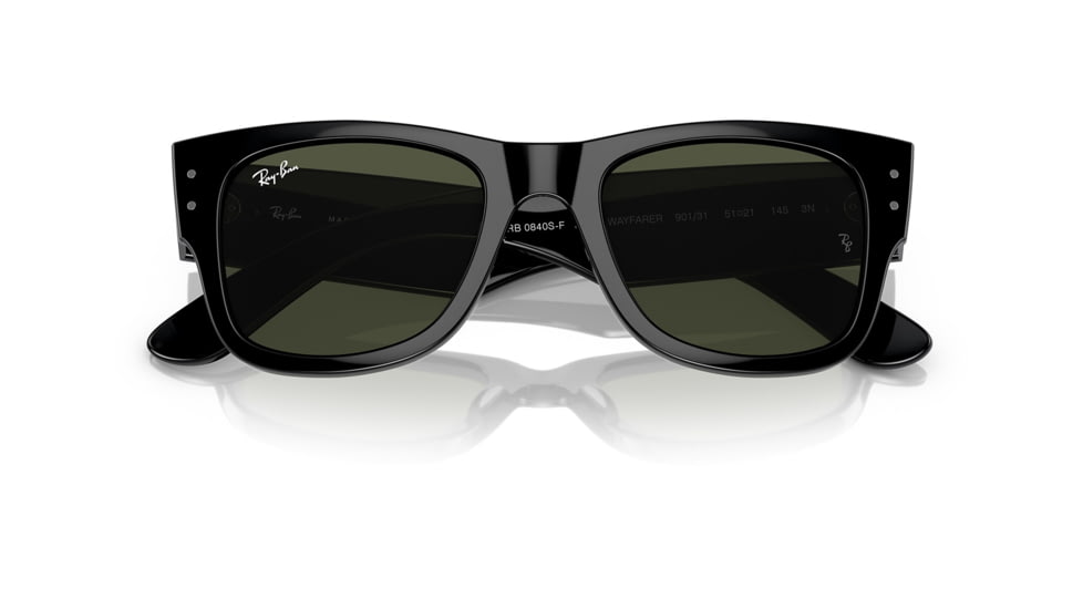 Ray-Ban RB0840SF Mega Wayfarer Sunglasses, Black Frame, Green Lens, Asian Fit, 52, RB0840SF-901-31-52