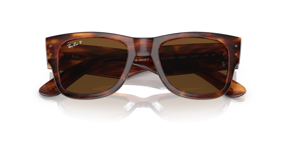 Ray-Ban RB0840SF Mega Wayfarer Sunglasses, Striped Havana Frame, Brown Polarized Lens, Asian Fit, 52, RB0840SF-954-57-52