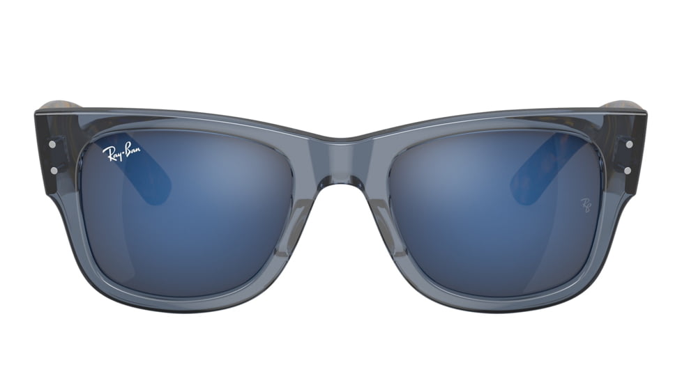 Ray-Ban RB0840SF Mega Wayfarer Sunglasses, Transparent Dark Blue Frame, Grey Mirror Blue Lens, Asian Fit, 52, RB0840SF-6638O4-52