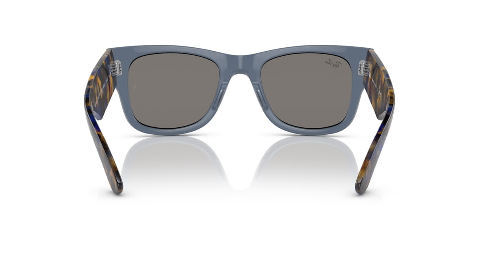Ray-Ban RB0840SF Mega Wayfarer Sunglasses, Transparent Dark Blue Frame, Grey Mirror Blue Lens, Asian Fit, 52, RB0840SF-6638O4-52