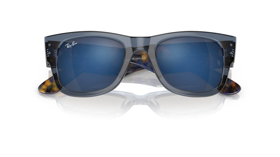 Ray-Ban RB0840SF Mega Wayfarer Sunglasses, Transparent Dark Blue Frame, Grey Mirror Blue Lens, Asian Fit, 52, RB0840SF-6638O4-52