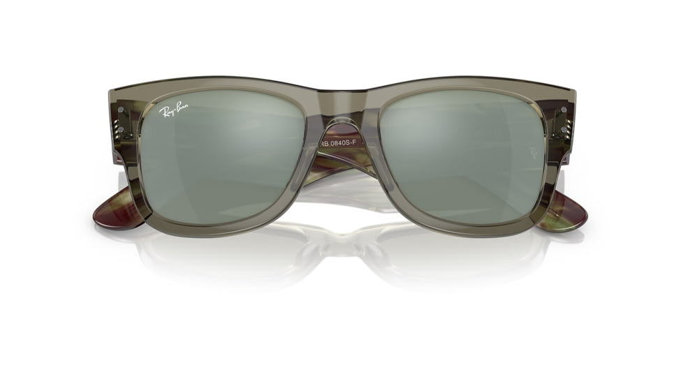 Ray-Ban RB0840SF Mega Wayfarer Sunglasses, Transparent Green Frame, Grey Mirror Lens, Asian Fit, 52, RB0840SF-66355C-52
