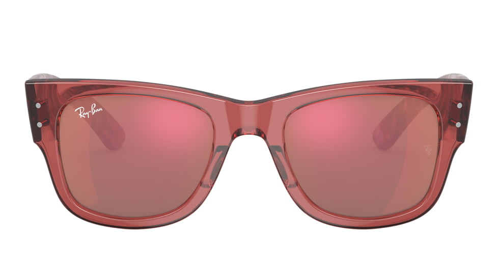 Ray-Ban RB0840SF Mega Wayfarer Sunglasses, Transparent Pink Frame, Brown Mirror Dark Red Lens, Asian Fit, 52, RB0840SF-66372K-52