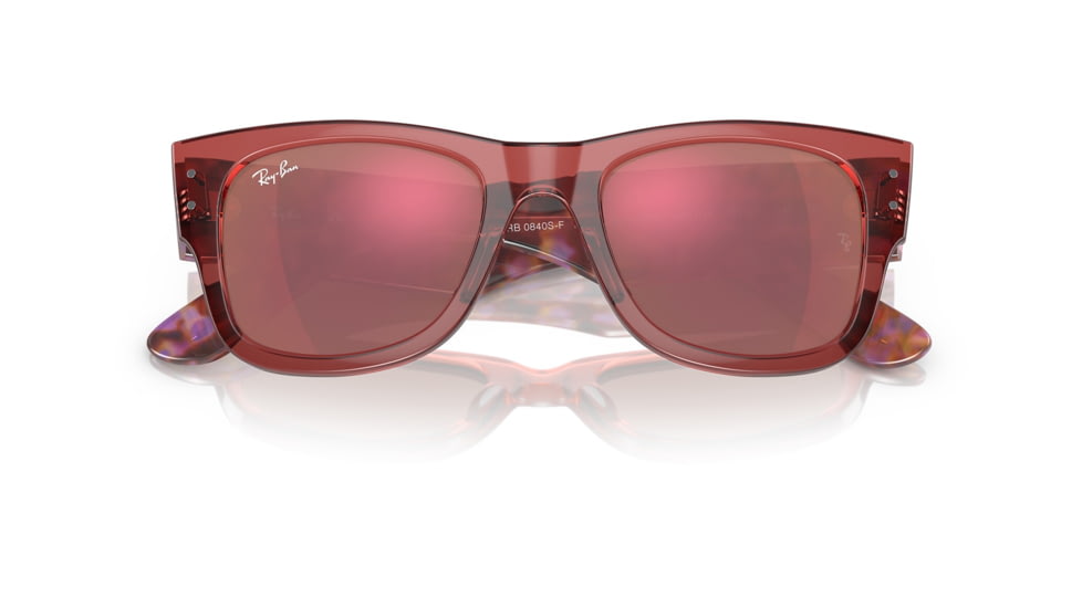 Ray-Ban RB0840SF Mega Wayfarer Sunglasses, Transparent Pink Frame, Brown Mirror Dark Red Lens, Asian Fit, 52, RB0840SF-66372K-52