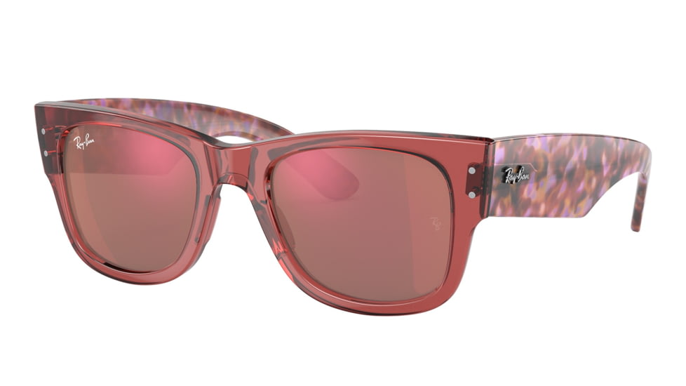 Ray-Ban RB0840SF Mega Wayfarer Sunglasses, Transparent Pink Frame, Brown Mirror Dark Red Lens, Asian Fit, 52, RB0840SF-66372K-52