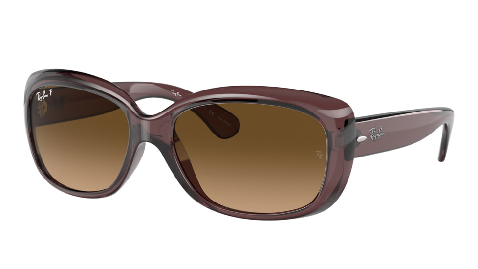 Ray-Ban RB4101 Jackie Ohh Sunglasses - Women's, Transparent Dark Brown Frame, Brown Gradient Lens, Polarized, 58, RB4101-6593M2-58