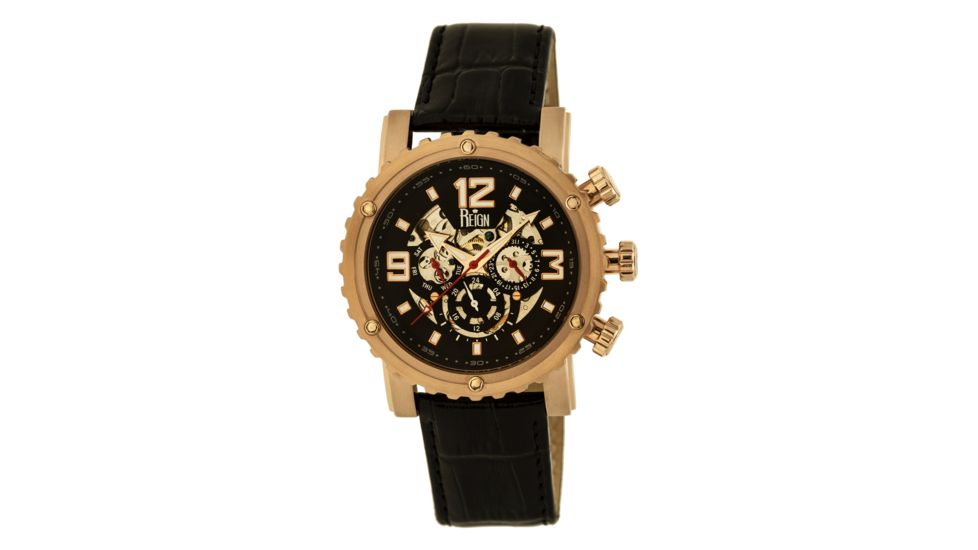Mens Alpin Watch,45mm,Black Dial,Bronze Bezel,Black Leather Strap