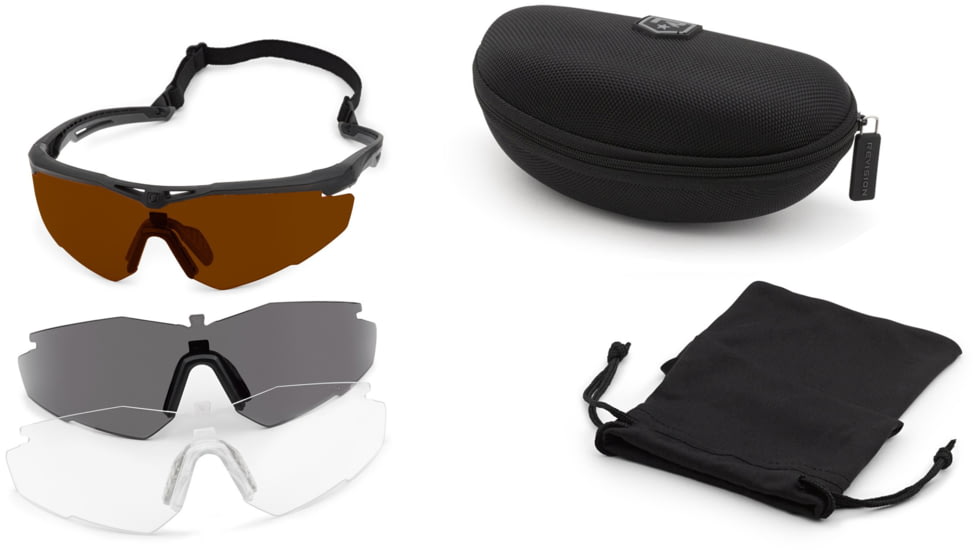 Revision Critical Shooting Glasses, Black Frame, Clear &amp; Smoke Lens, Regular, 4-0152-0354