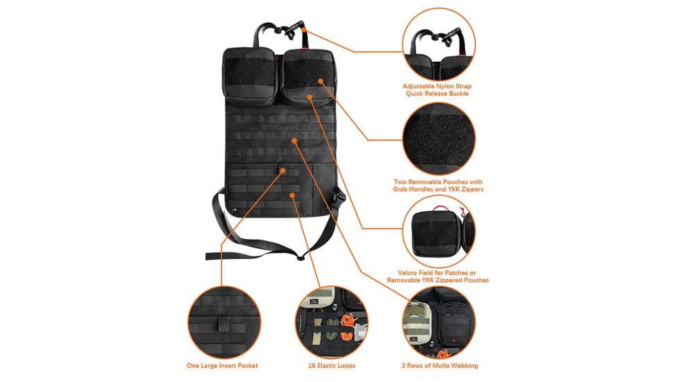 Roaring Fire Razorback Car Seat Back Organizer, Black, 21.65x14.96 inch, RF-CBSOP01-BK