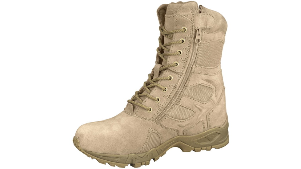 Rothco Forced Entry Desert Tan 8in Deployment Boots with Side Zipper, Tan, 13, Wide, 5357-Tan-13-Wide