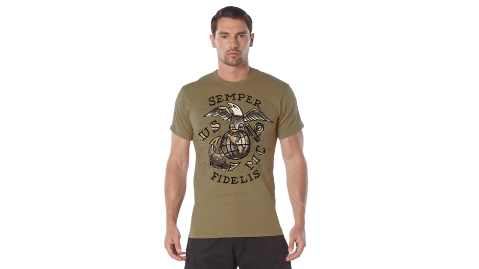 Rothco USMC Semper Fidelis T-Shirt - Men's, Coyote Brown, Extra Large, 11780-CoyoteBrown-XL