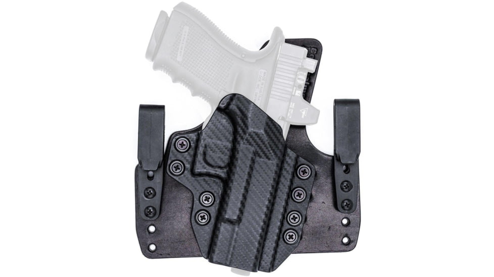 Rounded Wide KYDEX Leather Hybrid Holster for Glock 42, Left Hand, Carbon Fiber Black, GLK-G42-CF-LH-WDLTHR