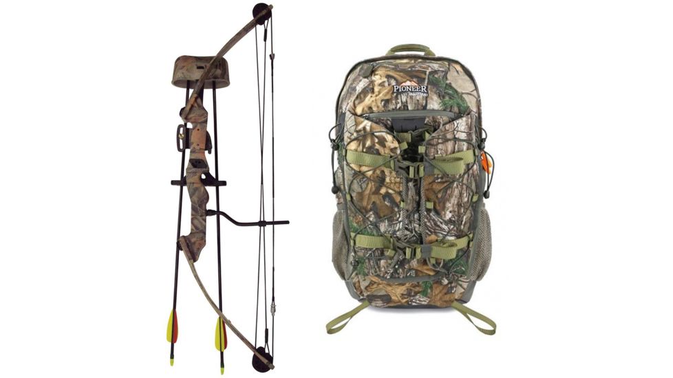 SA Sports Outdoor Gear Moose Youth Bow Pkg., Camouflage 20 in. 35 lbs. RH, 567 W/ Vanguard Xl Hunting Backpack-Realtree Camo, 64794-KIT3
