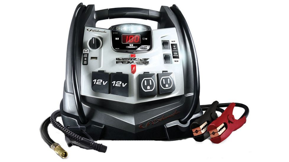 Schumacher 1200 Peak Amp Portable Power Station And Air Compressor, Black SJ1332