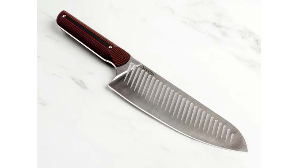 Serene Kitchen Co. Magna Cut Black/Red Chef's Knife, 13.38in Overall, 7.75in CPM Magnacut Stainless Steel Blade, Black/Red Ultrex Suretouch Rubberized G10 Handle, SER001 RED AND BLACK