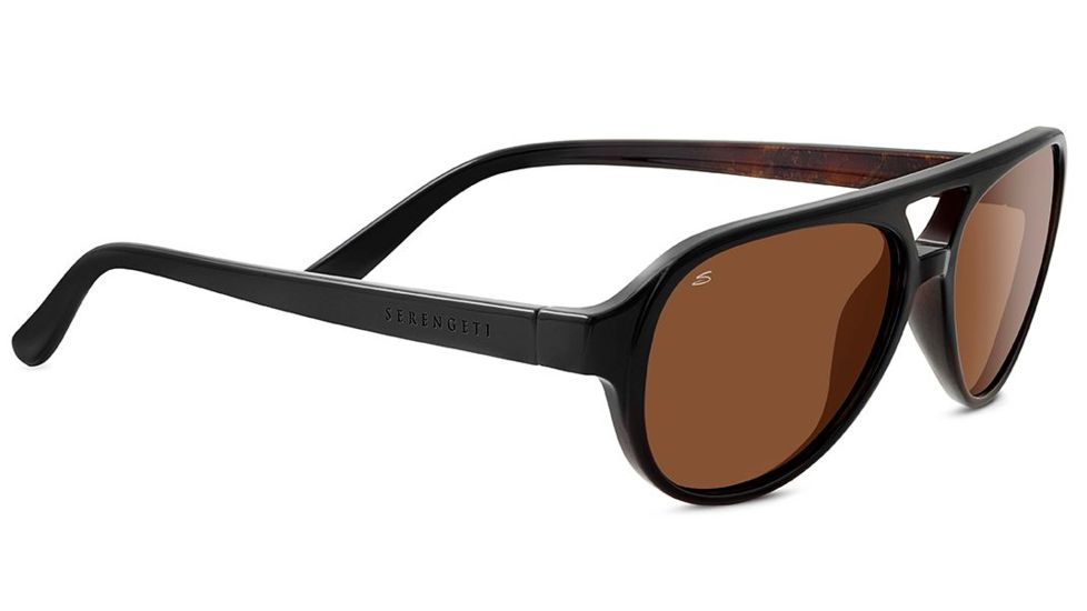 Serengeti Giorgio Single Vision Prescription Sunglasses, Shiny Black / Brown Wood Frame-8182SV
